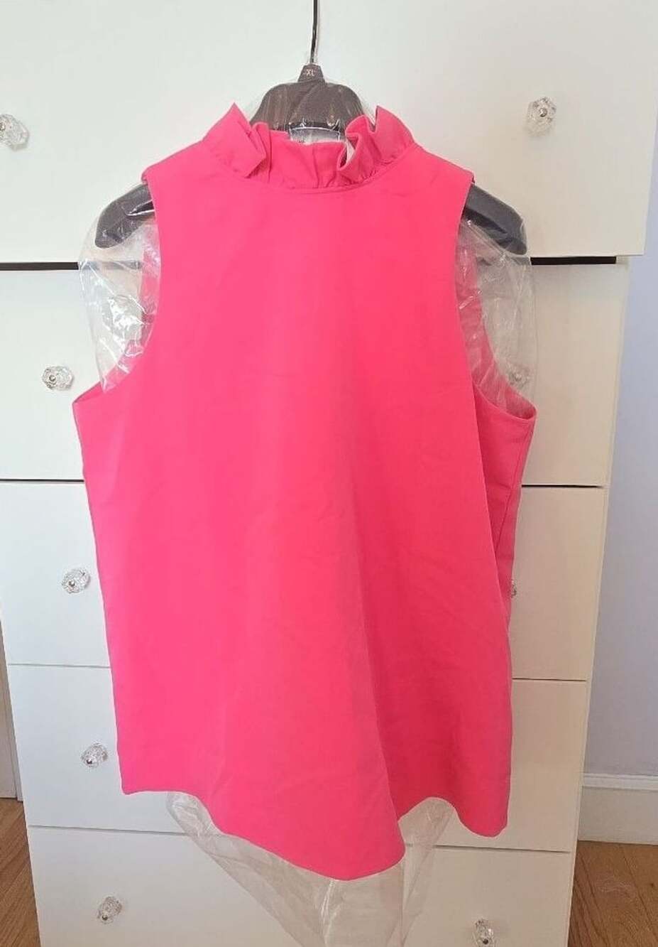 Tuckernuck Hot Pink Sleeveless Ruffle Neck Blouse
